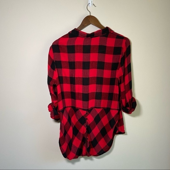 Lucky  Brand Cloud Soft Checked Button Down Boyfriend Shirt Red & Black Large - Picture 3 of 6